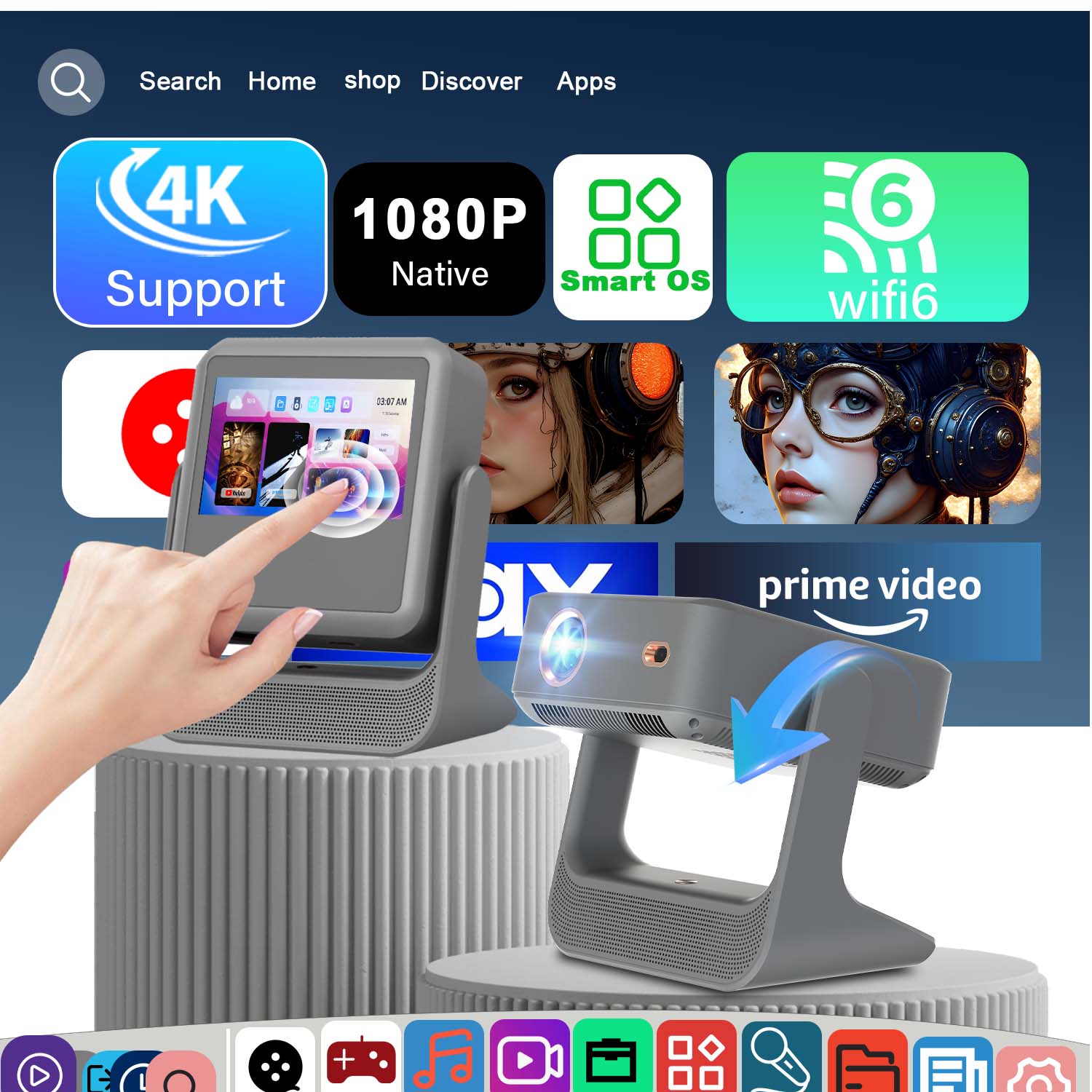Home Cinema Kids - Proiettore Smart Touch da 7 Pollici