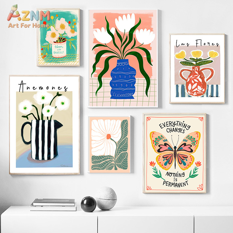 Home Cinema Wall Art - AZNM Quadro su tela floreale boho,